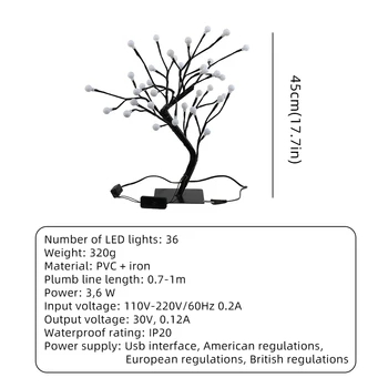 Bonsai Medis Lemputė 36 Led Ryškus Energijos taupymo Kamuolys Juoda Filialų Medis Šviesos Namuose Šalis Vestuvių Kalėdų Dekoro