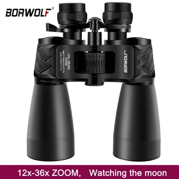 Borwolf Didelis Priartinimas HD Profesinės Zoom Žiūronai 12-36X60 Teleskopas Šviesos Naktinis Matymas