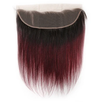 Brazilijos Tiesiai Žmogaus Plaukų Ryšulius Su Priekinės Ombre Raudona 1B 99J/Bordo Žmogaus Plaukų Pynimas Ryšulius Su Uždarymo Ne Remy Plaukų