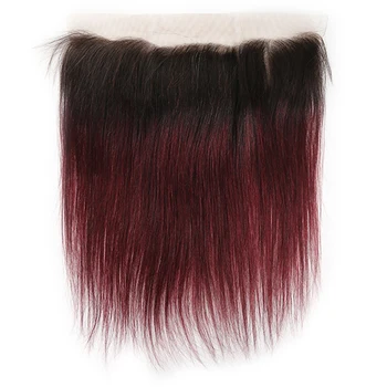 Brazilijos Tiesiai Žmogaus Plaukų Ryšulius Su Priekinės Ombre Raudona 1B 99J/Bordo Žmogaus Plaukų Pynimas Ryšulius Su Uždarymo Ne Remy Plaukų