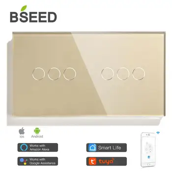 Bseed Smart 6 Gauja WifI Užuolaidų Pereiti Dirbti Su Tuya Alexa Šviesos Jungiklis Baltas Juodas Aukso Veidrodis Kristalų Skydas 