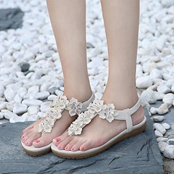 CEYANEAO Naujas vasaros sandalai su plokšti batai bohemijos stiliaus batai su gėlėmis dideli dydžiai 36-42 patogiai vasaros sandalai