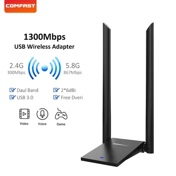 COMFAST 5.8 GHz Usb WiFi Adapteris 1300Mbps 802.11 ac tolimojo WIFI Imtuvą 2*6dBi Antena Dual Band CF-WU782AC