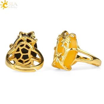 CSJA Natūralaus Akmens Žiedas, Padengtą Aukso Spalvos Gėlių Kiaušinio Formos Cabochon keičiamo dydžio Piršto Žiedai Moterims bižuterijos Šalies G245