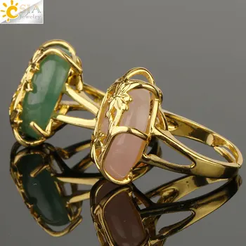 CSJA Natūralaus Akmens Žiedas, Padengtą Aukso Spalvos Gėlių Kiaušinio Formos Cabochon keičiamo dydžio Piršto Žiedai Moterims bižuterijos Šalies G245