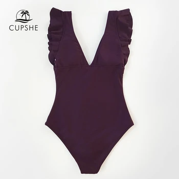 CUPSHE Kietas Bordo Susiėmę V-Kaklo vientisas Seksualus maudymosi kostiumėlį Kamšalu Puodeliai Moterų Monokini 2021 Merginų Paplūdimio Maudymosi Kostiumai, maudymosi Kostiumėliai,