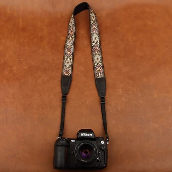 Cam8411 išsiuvinėti fotoaparato dirželis, minkštas medvilnės skaitmeninis fotoaparatas kaklo dirželis odinės virvelės ilgis reguliuojamas