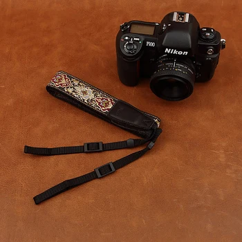 Cam8411 išsiuvinėti fotoaparato dirželis, minkštas medvilnės skaitmeninis fotoaparatas kaklo dirželis odinės virvelės ilgis reguliuojamas
