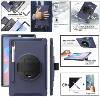 Case for Samsung Galaxy Tab S6 10.5 2019 T860 SM-T860 SM-T865 Vaikai Saugiai Šoko Įrodymas Sunkiųjų Silikono Sunku Vertus Stovėti Turėtojas