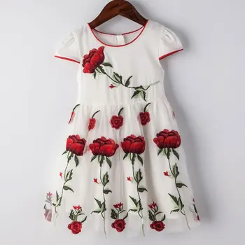 Childdkivy Rose Siuvinėjimo Merginos Princesė Suknelė 2019 Vaikų Vasaros Suknelė Mergaitėms 4-12 Metų Vaikams Šalis Suknelė Drabužius