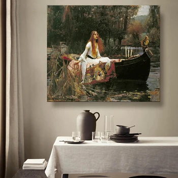 Citon William Waterhouse《Lady of Shalott》Drobė, Aliejus, Tapyba Meno kūrinius Plakato Nuotrauką Sienų Dekoras Namų kambarį Apdaila