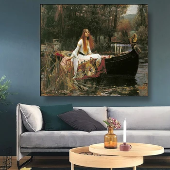 Citon William Waterhouse《Lady of Shalott》Drobė, Aliejus, Tapyba Meno kūrinius Plakato Nuotrauką Sienų Dekoras Namų kambarį Apdaila
