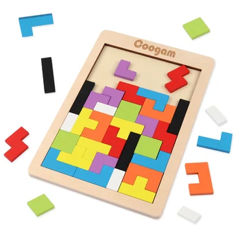 Coogam Mediniai Tangram 3D rusijos Blokų Žaidimas Smegenų Erzinti Žaislas KAMIENINIŲ Montessori Švietimo Žaislas Dovana Vaikams Berniukams, Mergaitėms