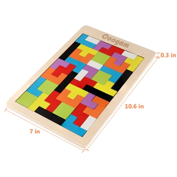 Coogam Mediniai Tangram 3D rusijos Blokų Žaidimas Smegenų Erzinti Žaislas KAMIENINIŲ Montessori Švietimo Žaislas Dovana Vaikams Berniukams, Mergaitėms