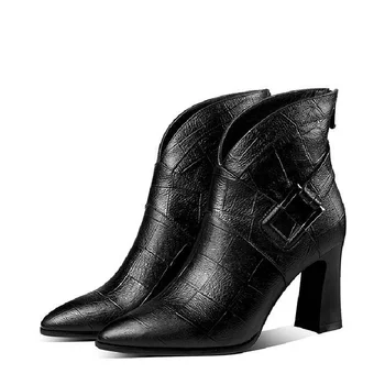 Cresfimix moterų klasikinis, minkštos pu odos juodas kvadratas kulno rudens batai moterims mados žiemos batai botas de mujer a6409