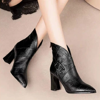 Cresfimix moterų klasikinis, minkštos pu odos juodas kvadratas kulno rudens batai moterims mados žiemos batai botas de mujer a6409