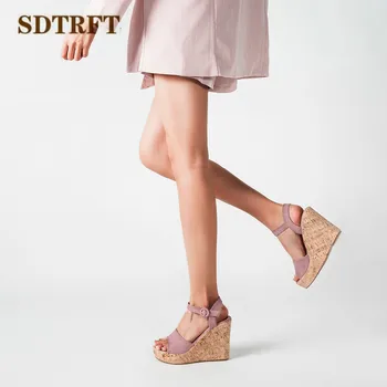 Crossdresser Stiletto 11cm Pleištai sandalai mados aksomo atidaryti tne aukštos obcasie batų moters Čiurnos dirželis Suede siurbliai zapatos mujer