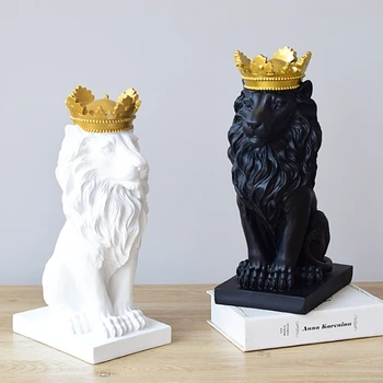 Crown Liūto Statula Home Office Baras Liūtas Tikėjimo Dervos Skulptūros Modelį Amatų Ornamentai, Gyvūnų Origami Abstraktaus Meno Apdailos Dovana