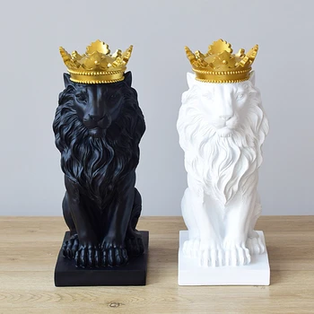 Crown Liūto Statula Home Office Baras Liūtas Tikėjimo Dervos Skulptūros Modelį Amatų Ornamentai, Gyvūnų Origami Abstraktaus Meno Apdailos Dovana