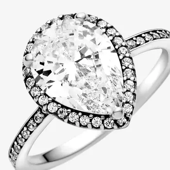 Crystal Autentiški 925 Sterlingas Sidabro Moterų Žiedai Putojantis Ašaros Halo Žiedas Moterims Engagemen Jubiliejų, 
