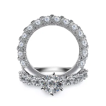 Crystal Moterų Cirkonis Vestuvių Žiedas Mados Sidabro Spalvos Nuotakos Rinkiniai Papuošalų Žada Meilę, Sužadėtuvių Žiedai Moterims