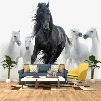 Custom 3D Foto Tapetai Black White Horse Sienos Meno Tapybos Gyvenimo Kambario, Miegamasis, Studijų Kambaryje Namų Dekoro Sienos Freskos Tapetai