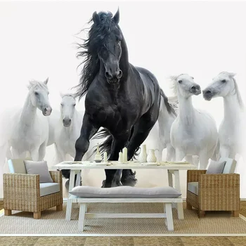 Custom 3D Foto Tapetai Black White Horse Sienos Meno Tapybos Gyvenimo Kambario, Miegamasis, Studijų Kambaryje Namų Dekoro Sienos Freskos Tapetai
