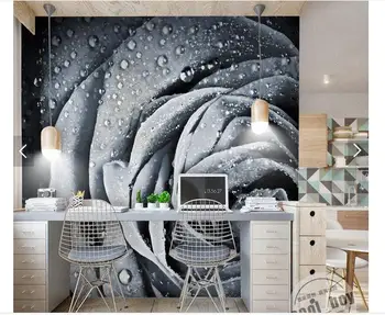 Custom foto tapetai, 3d TV tapetai freskomis Šiuolaikinio vandens rose dew nustatymas sienos, juodos ir baltos 3d kambarį tapetai, dekoras