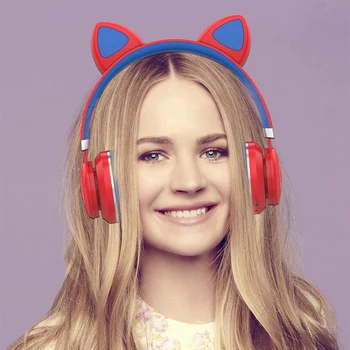 Cute Kačių LED Bluetooth Wiredless Ausinių su Mikrofonu Sulankstomas Vaikams, Cartoon Ausinės Mergina Muzikos Šalmas Telefoną, Planšetinį kompiuterį laisvų Rankų įranga
