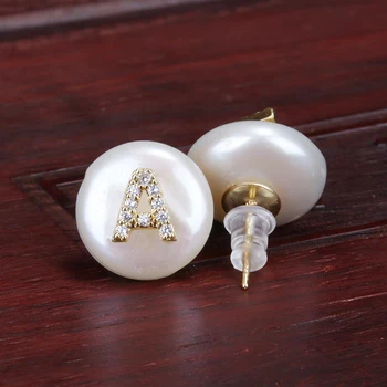 Cz maža 26 pradinės abėcėlės raidė, pavardė žavesio gamtos butas gėlavandenių perlų karoliukais žavesio mygtuką stud auskarai moterims