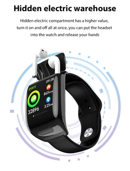 D8 TWS Dual Bluetooth Ausinės Smart Apyrankę Žiūrėti 2 in 1 Vyrams, Širdies ritmo Monitorius 
