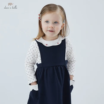 DB16698 dave bella pavasario baby girl mielas taškų spausdinti kišenės suknelė vaikų mados šalis suknelė vaikams kūdikiams lolita drabužiai
