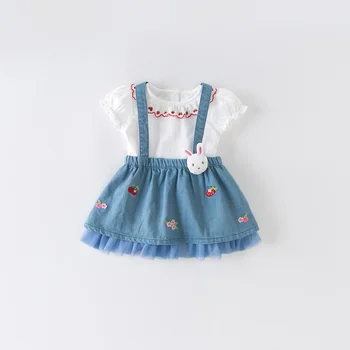 DBJ13926 dave bella vasaros baby girl ' s princess animacinių filmų dirželis suknelė lolita šalies petnešos suknelė bamblys vaikų drabužiai