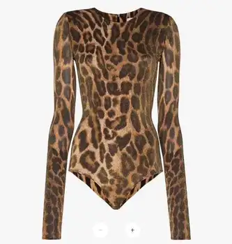 DEAT apvalios kaklo visą rankovėmis leopardas spausdinti seksualus plaukti bodysuit komplektai visų rungtynių mados WO14404L