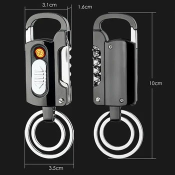 Daugiafunkcis Metalo Elektroninių Lengvesni LED Key chain Cigarečių Turbo Žiebtuvėliai Butelio Atidarytuvas USB Įkrovimo Lauko Išgyvenimo Įrankis