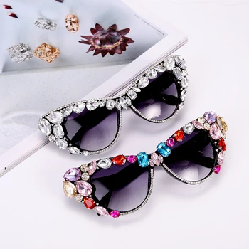 Derliaus Cat Eye Diamond Akiniai nuo saulės Moterims, Prabangos Prekės ženklo Dizaineris Spalvinga Cirkonio Akiniai nuo saulės Šviesą Akių Atspalvių UV400 Oculos