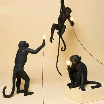 Derva LED Beždžionė Lempos American Vintage Stalo Lempa Kanapių Virvė Kabo Lempa 7Color Loft Pramonės Namų Dekoro Lentelė Žibintas Šviestuvas