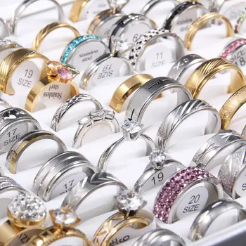 Didelis skatinimas! 50 vnt. Metaliniai žiedai Su dekoracijas žavesio papuošalai iš nerūdijančio plieno, Įvairių stilių madinga dovana vyrams moterims
