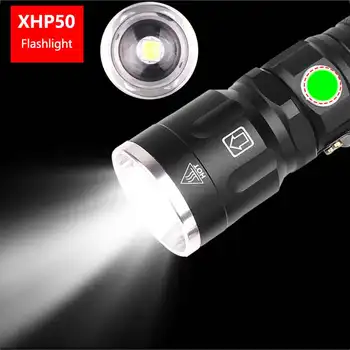 Didelės galios XHP50 LED Žibintuvėlis 5 apšvietimo režimus Zoomable Fakelas 18650 arba 26650 baterija Stovyklauti P50 USB Flash Lempa