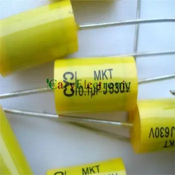 Didmeninė 50pcs ilgai, sukelia geltonos spalvos Centrinis Poliesterio Plėvelė, Kondensatoriai, elektronika 0.1 uF 630V fr tube amp garso nemokamas pristatymas