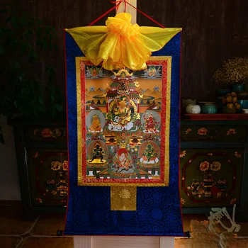 Didmeninė Budistų reikmenys-120CM DIDELIS--Budizmo MENO šilko Penki Dievo turtų Jambhala Buda Thang-ga Thangka Buda tapyba