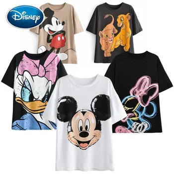 Disney Mickey Mouse Liūtas Karalius Simba Nala Donaldas, Daisy Duck Animacinių Filmų Spausdinti Moterys T-Shirt O-Kaklo Trumpomis Rankovėmis Medvilnė Tee Viršūnės