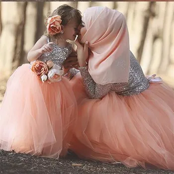 DlassDress 2021 m. Naujas Gėlių Mergaičių Suknelės Blizgančiais Vaikai Vakare Gown Mielas Motina Ir Dukra Dress цветочные платья для девочек