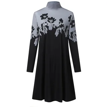 Drabužius, Vintage Suknelė Moteriška Moteris Kratinys Spausdinimo Ilgomis Rankovėmis Golfo Suknelės, Plius Dydis Moterų Suknelė Dames Jurken 2020 Naujas