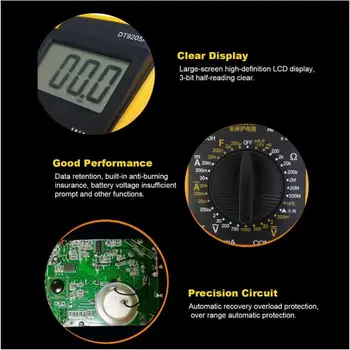 Dreamburgh DT9205A Skaitmeninis Multimetras AC/DC LCD Ekranas, Elektros Nešiojamą Ammeter Voltmeter Atsparumas Talpą, hFE Testeris