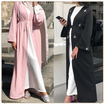 Dubajus Riche Islamo Tradicinių Abaja Moterų Moterų Mados Caftan Musulmonų Kieto Dizaino Rankų zawalcowany Cardigan Hijab Ilgai Skraiste