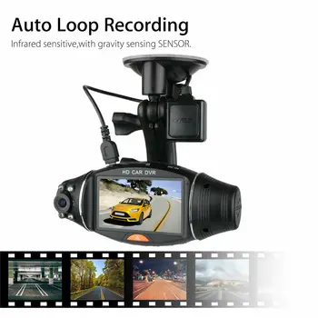 Dvigubo Objektyvo LCD Car DVR Kamera Full HD 1080P GPS Brūkšnys Kamera Vaizdo įrašymas su Galinis Vaizdas Naktį Verison G-sensorius Automobilių Brūkšnys Cam skaitmeniniai vaizdo įrašymo įrenginiai