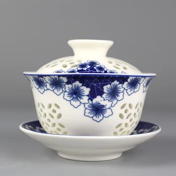 Dėl pardavimų Kinijos tureen porceliano puodelį, dubenėlį handpainted hollow-out dizainas gaiwan keramikos, kuriems dubenys, taurės lėkštė su dangteliu naujas