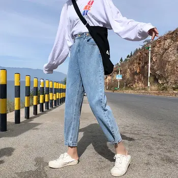 Džinsai Moterims korėjos aukšto liemens Tampri, Karšto Pardavimo Mados Slim Visų Rungtynių Plauti Moterų Streetwear Vaikinu Kelnės Atsitiktinis