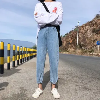 Džinsai Moterims korėjos aukšto liemens Tampri, Karšto Pardavimo Mados Slim Visų Rungtynių Plauti Moterų Streetwear Vaikinu Kelnės Atsitiktinis